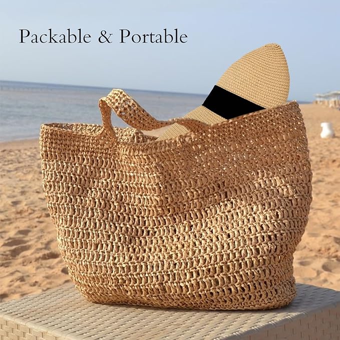 Surblue Straw Summer Hat Women's Floppy Sun Hat Wide Brim Beach Bow Hat