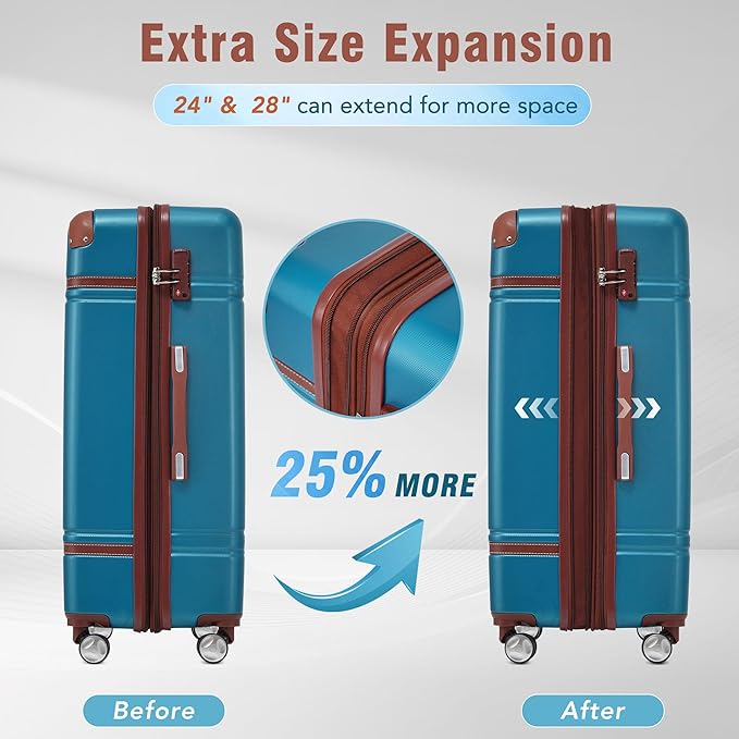 Merax Luggage Set 2 Piece Suitcase Set with Cosmetic Case Expandable Spinner Wheels Vintage Luggage Sets(Blue,20"+24")