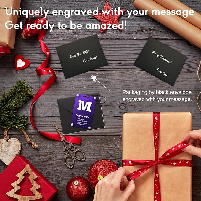 Personalized Luggage Tags: Custom Metal Luggage Tags for Suitcases, Backpacks and Bags with Your Personalized Text (Purple)
