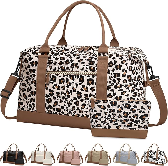 Travel Duffle Bag for Women, Weekender Bags, Hospital Bag for Labor Delivery,Lightweight Tote Duffel Overnight Bag with Luggage Sleeve,Airplane Travel Bags with Toiletry Bag,X-Large,Leopard