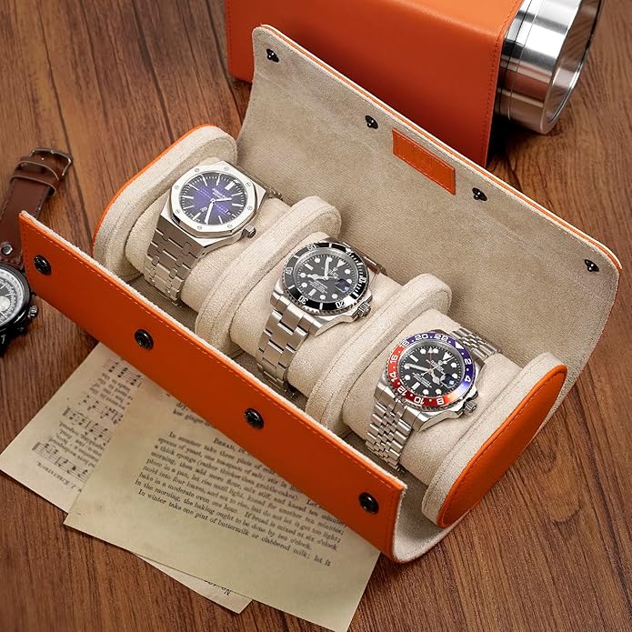 MOZSLY Watch Roll Travel Case 3 Slots Portable Box for Men and Women Watches Organizer Storage Holder PU Leather