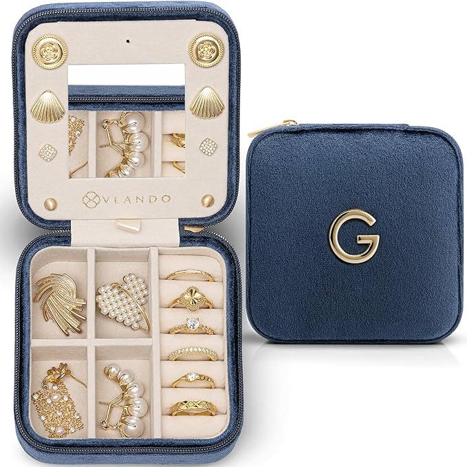 Vlando Valentine's Day Gifts for Her - Bridesmaid Proposal Gifts, Unique Wedding Travel Essentials - Small Jewelry Box, Dark Blue