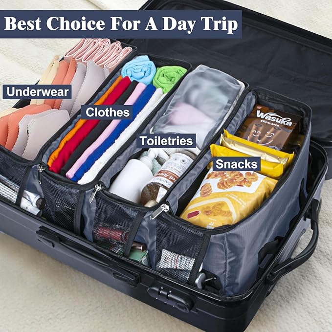 Hanging Travel Organizer, Carry-On Luggage Suitcase Organizer, Portable Travel Shelves Packing Cube for Cruise, Gray