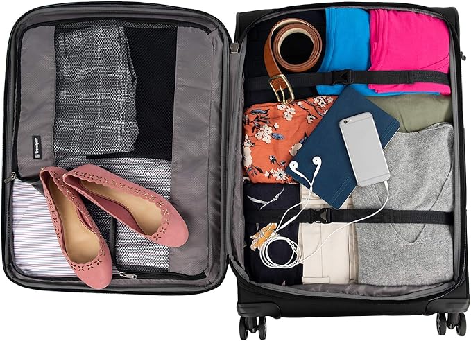 Travelpro Tourlite Softside 2-Piece Set, Expandable Luggage with 4 Spinner Wheels, Lightweight Suitcase, 21" Carry-On, 25" Checked Medium, Black