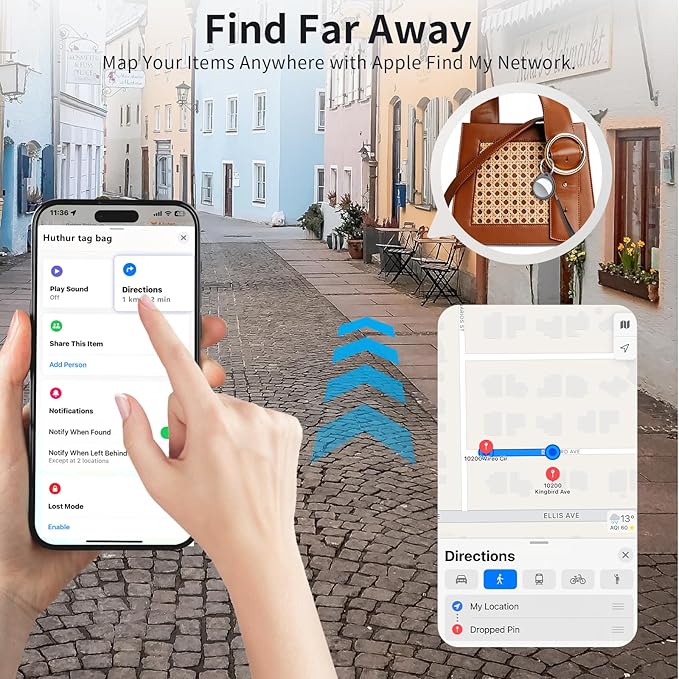Air Tracker Tags-4 Pack, 5.3 Bluetooth Tracker Work with Apple Find My (iOS Only), 100dB Sound, Smart Tag with Keychain/Lanyard, Item Finder for Luggage/Key/Suitcase, Replaceable Battery, Black.