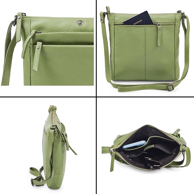 Small Soft Genuine Leather Crossbody Purse Women’s Sling Crossover Shoulder Travel Handbag with Triple Zipper