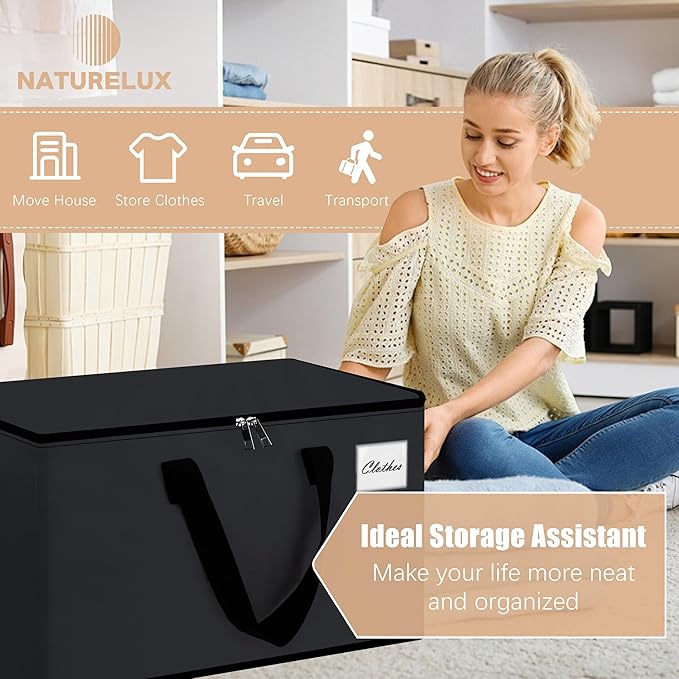 Heavy Duty Moving Bags - Extra Large Packing Bags and Storage Totes, Collapsible and Foldable Option for Moving and Storage, Black, 93 L - 12 Pack