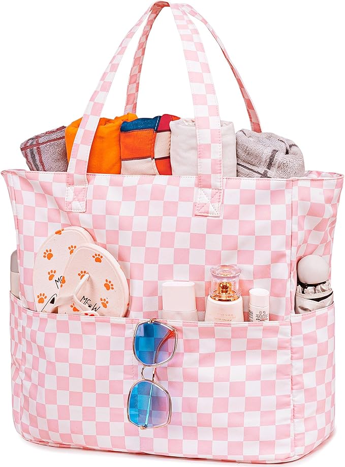 LEDAOU Large Beach Tote Bag Women Waterproof Sandproof Zipper Beach Tote Bag for Pool Gym Grocery Travel with Wet Pocket