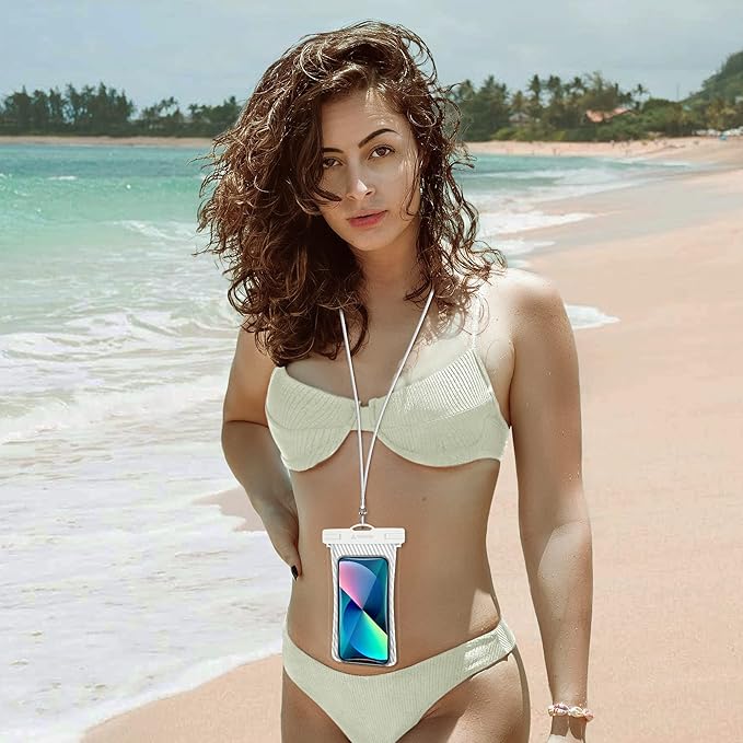 Waterproof Phone Pouch [Floating Airbag Design] Universal IPX8 Cellphone Case Dry Bag with Lanyard for iPhone 16 15 14 13 Pro Max Galaxy S24 S23 Phones Up to 6.9'' for Beach Vacation, White