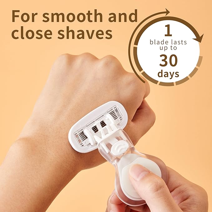 Mini Razors for Women, Extra Smooth On The Go Razor with 1 Travel Case + 1 Handle + 5 Blade Refills + 1 Gift Box, 5 Blades Portable Body Razor for Shaving and Hair Removal (White)