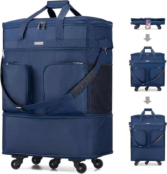 Hanke Expandable Collapsible Luggage with Wheels Suitcase Luggage Rolling Travel Bag Duffel Bag for Men Women Lightweight Suitcase Large Capacity Luggage with Spinner Wheel (Blue)