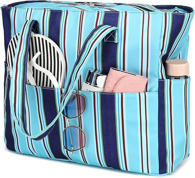 LEDAOU Beach Bag Waterproof Sandproof Women Tote Bag Pool Bag with Zipper for Gym Grocery Travel with Wet Pocket