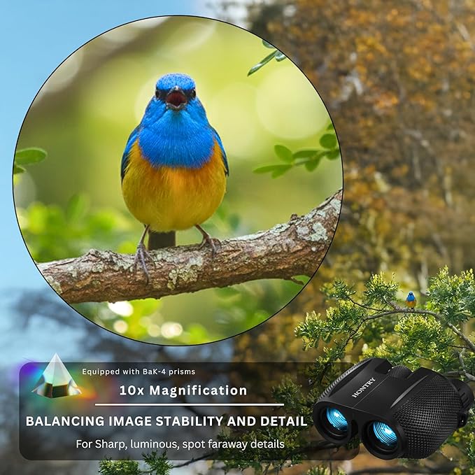 Hontry Binoculars for Adults and Kids, 10x25 Compact Binoculars for Bird Watching, Theater and Concerts, Hunting and Sport Games