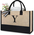 TOPDesign Initial Jute/Canvas Tote Bag, Personalized Present Bag, Suitable for Wedding, Birthday, Beach, Holiday, is a Great Gift for Women, Mom, Teachers, Friends, Bridesmaids (Letter Y)