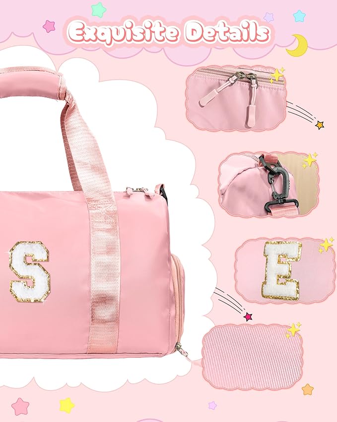 Graduation Gifts for Girls-Girl Gym Bag with Shoe Compartment, Kid Personalized Weekender Overnight Bags, Initial Travel Tote with Makeup Pouch, Gift Ideas for Niece Sister (Letter O)