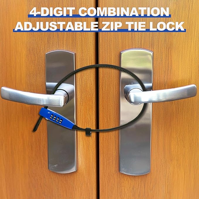 OKG 4-Digit Combination Zip Tie Lock - Anti-Scratch Stainless Steel Cable Bike Lock with Resettable Code, Secure Helmets, Skis, Prams, Luggage, Cabinet, French Doors, and More (Blue)