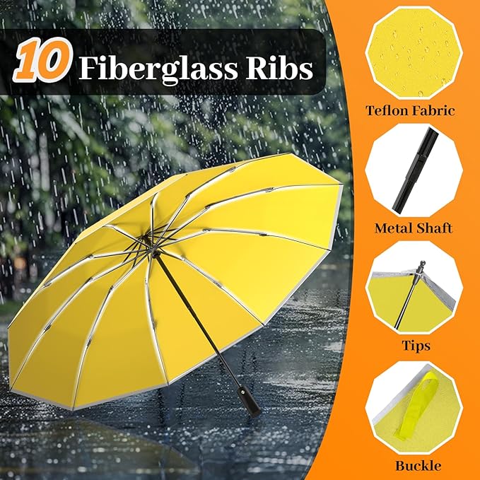 Travel Umbrella Superior, Beautiful & Compact, Large Strong but Light Portable and Automatic Folding Rain Umbrella, Premium Grip, Fits Car & Backpack
