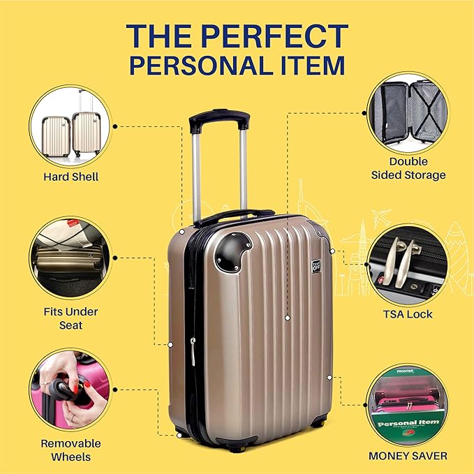 Take OFF Luggage 18 inch Hardshell Carry On Suitcase that Converts into Underseater Luggage with Removable Spinner Wheels for Airline Personal Item Use Requirements, 18 x 14 x 8 Inches - Black