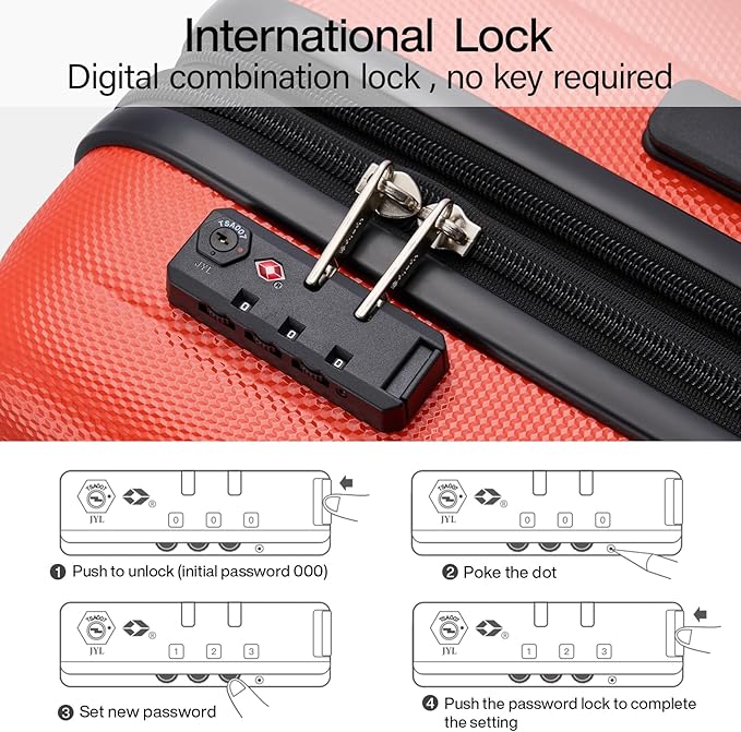 Hanke 29 Inch Expandable Checked Luggage Lightweight PC Hard Shell Luggage Suitcases with Wheels Tsa Luggage Rolling Large Suitcase Travel Luggage Bag for Study Abroad(Orange)