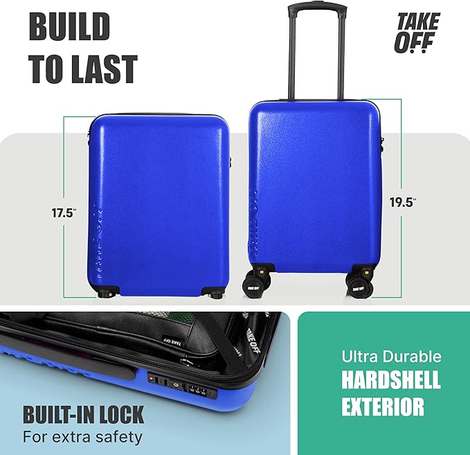 Take OFF Luggage Personal Item 3.0 – 18x14x8 Underseat Carry On with Removable Wheels – TSA Lock, Hardshell Suitcase – Fits Tight Airline Size Rules – No-Fee Lightweight Travel Bag