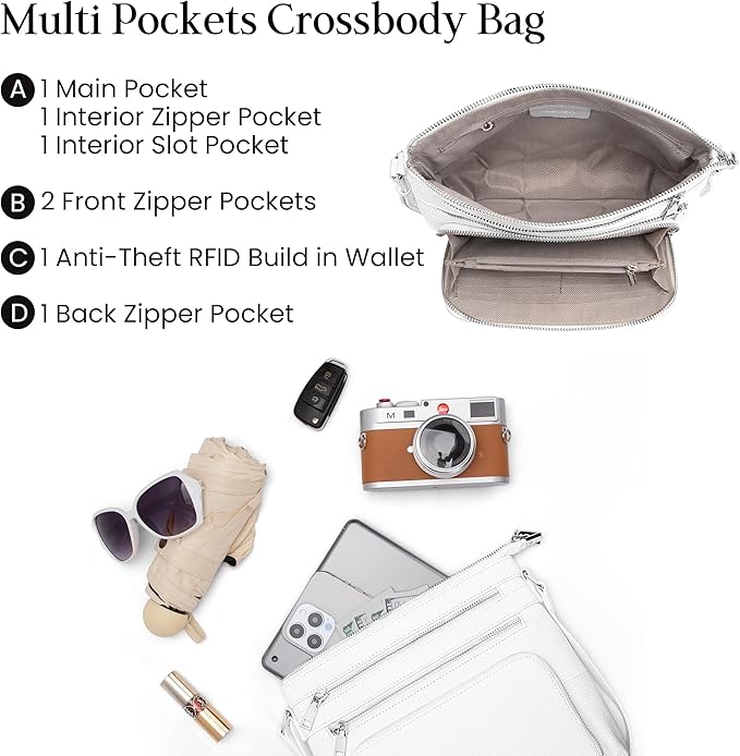befen Genuine Leather Crossbody Bags for Women, Lightweight Medium Anti-Theft Shoulder Purse with Built in RFID Wallet
