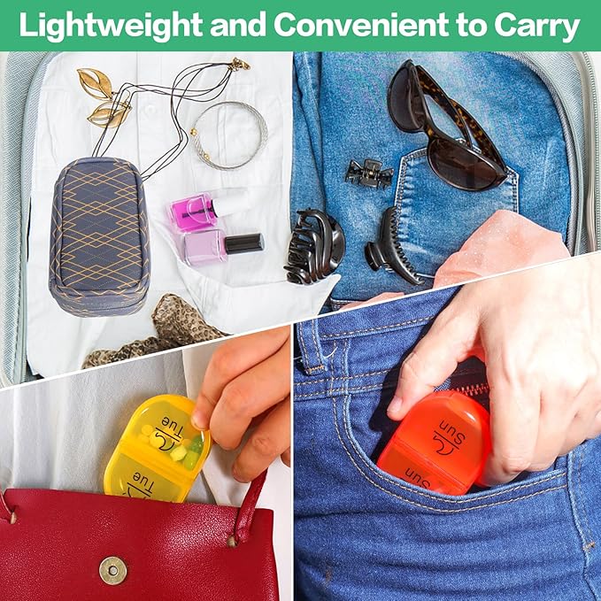 Serfeymi Weekly Travel Pill Organizer 2 Times A Day AM PM Upgraded Rainbow Pill Box 7 Day with Portable Zipper PU Leather Pill Case, Medicine Organizer for Pills, Vitamins, Fish Oils - Lines 01