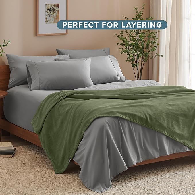 Bare Home Fleece Blanket - King Size - Ultra-Soft Lightweight for Bed, Sofa, and Couch - Luxury Microplush - Cozy Warm Blanket (King, Cypress)
