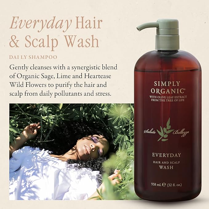 Hair & Scalp Wash Shampoo Made in Italy, All Natural Cruelty Free Hair Care for Women & Men with Organic Sage, Lime, Wildflowers & Olive Leaf Extract, 958ml/32floz, EVERYDAY