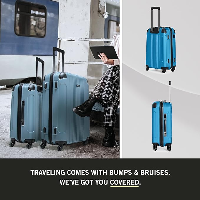 Kenneth Cole REACTION Out of Bounds Lightweight Hardshell 4-Wheel Spinner Luggage, Teal, 28-Inch Checked