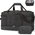 ZOMFELT Travel Duffle Bag for Men, Waterproof Canvas Overnight Duffel Bag with Removable Dividers & Shoe Compartment, Carry On Weekender Gym bag, Multi-Pocket & Vintage Design (Washed Black)