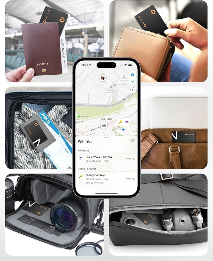 NOVOO Air Locator Tag (iOS Only) Wallet Tracker Card with Apple Find My, Smart Card Bluetooth Tracker, 6 Years Battery, IP68 Waterproof, 1.6mm Keys Finder and Item Locator for Keys, Bags, Passport