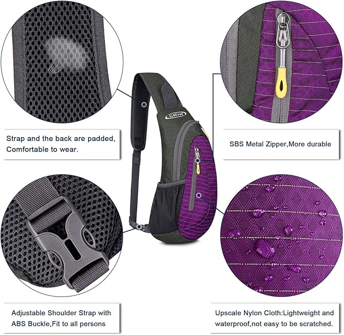 G4Free Sling Bag for Men Women, Small Crossbody Backpack Lightweight Chest Shoulder Bags for Travel, Outdoor and Sports (Purple)