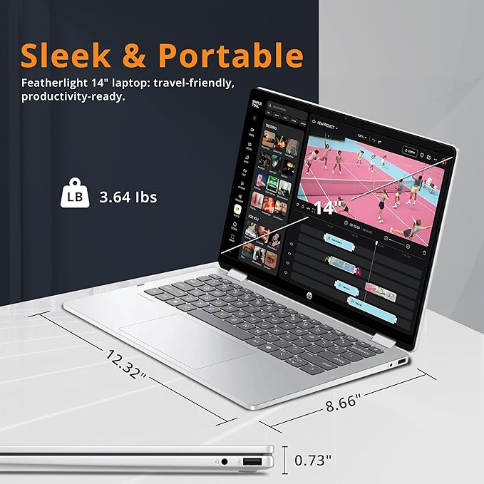 HP OmniBook 5 Flip 2-in-1 14" 2K Touchscreen Laptop, Intel 7 150U, 16GB LPDDR5, 1.16TB Storage(1TB SSD+160GB Docking Station Set), Intel Graphics, Backlit Keyboard, Wi-Fi 6E, Windows 11, Silver