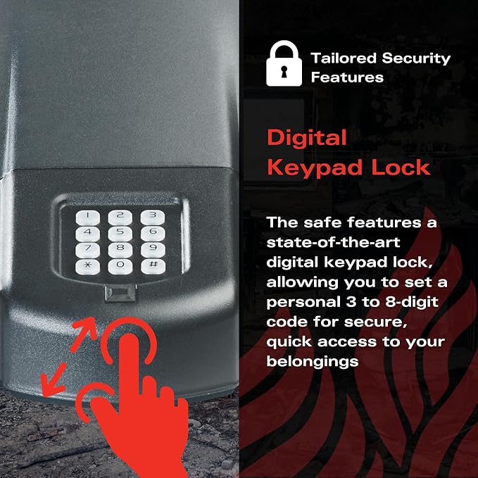 FireKing Safe, Lock Box for Home, Compact Safe for Valuables, Small & Portable, Programmable, Black