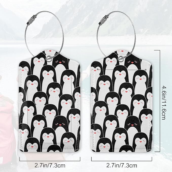 2Pcs Luggage Tag for Suitcase Penguin Animals Cute Luggage Tag with Privacy Flap & Name ID Label & Metal Loop, Travel Suitcase Tags for Women