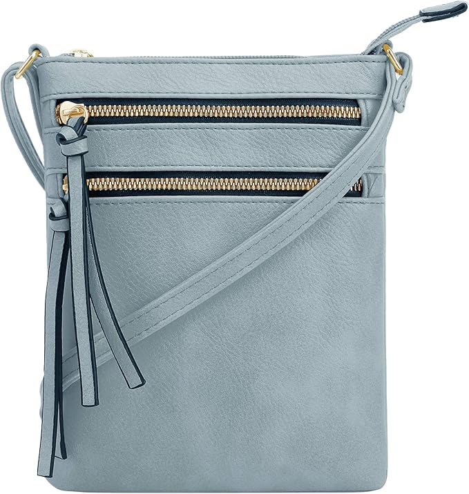 DELUXITY | Crossbody Purse Bag | Functional Multi Pocket Double Zipper Purse | Adjustable Strap | Medium Size Purse | Pacific
