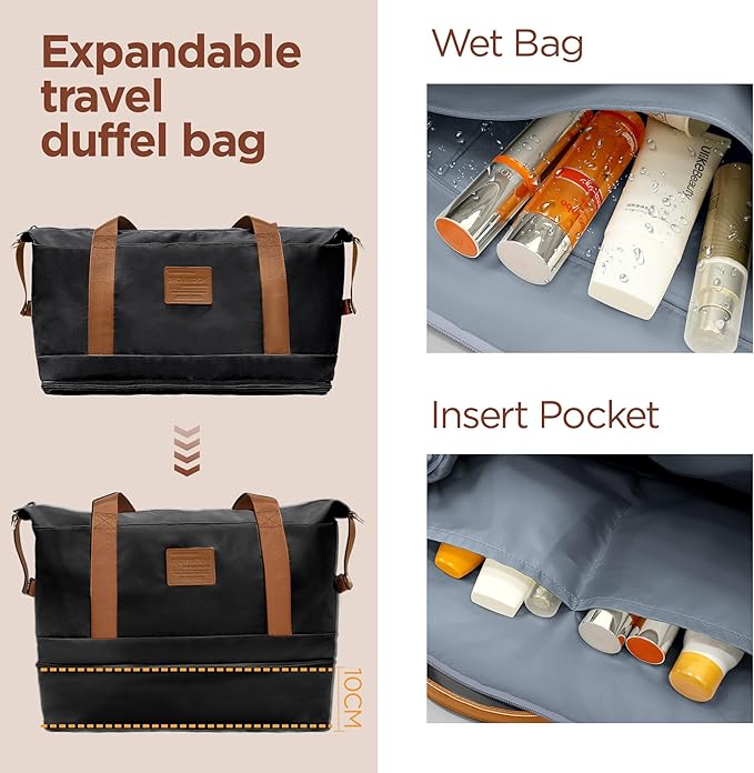 SHOWKOO Suitcase Hardside Expandable Luggage Set, Suitcase with Double Spinner Wheels TSA Lock 3 Piece Luggage Set Black (DB/TB/28in)