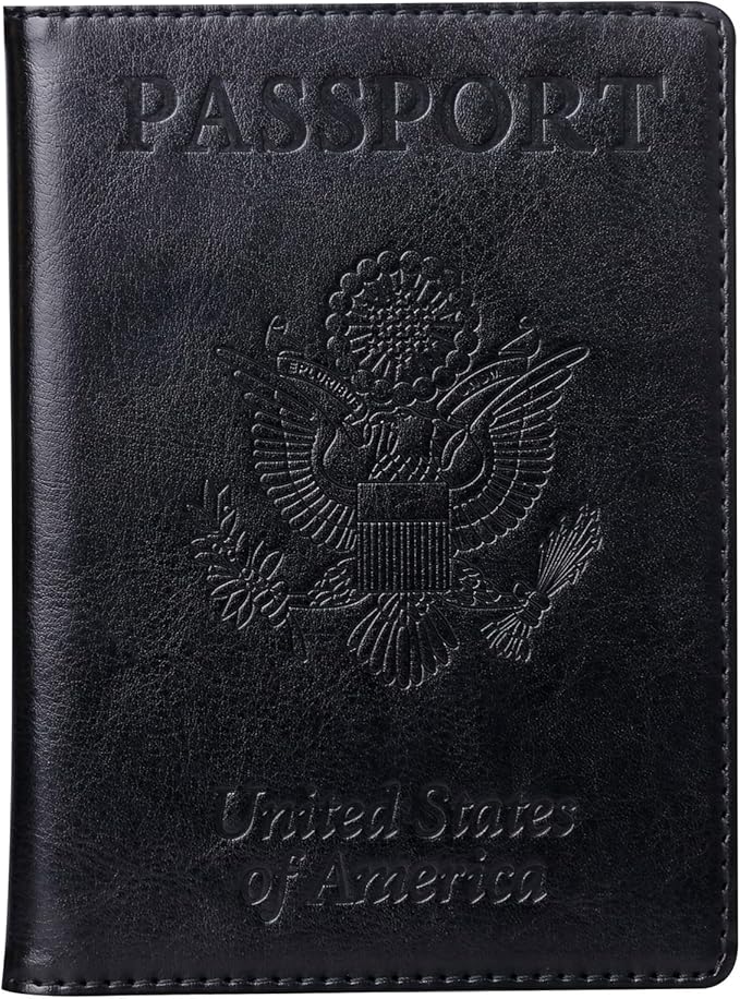 TIGARI Passport Holder for Travel Women Men, PU Leather Passport Wallet Cover Case Sleeve, Waterproof Protected Document Organizer, Family Vacation Plane Cruise Travel Essentials-Black