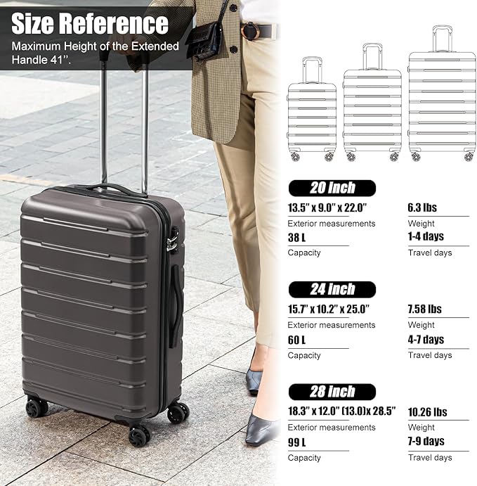 Coolife Luggage Suitcase Carry-on Spinner TSA Lock USB Port Expandable (only 28’’) Lightweight Hardside Luggage (Ice Blue, S(20in_carry on))
