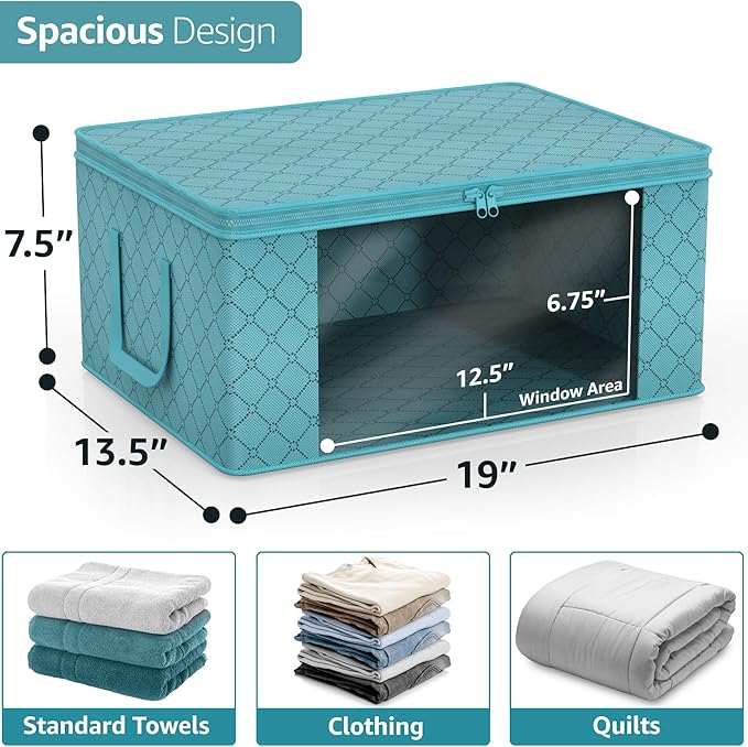 Sorbus Medium Clothes Storage Bags - Foldable Blanket Storage Bins for Organizing Bedroom, Closet, Clothing, Comforter, Organization with Clear Window, Lids and Carry Handles - Set of 8