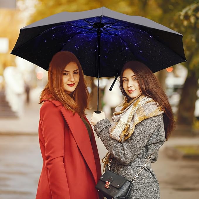 LLanxiry Compact Travel Umbrella, Mini Windproof Umbrellas for Rain & Sun, Small Lightweight Outdoor UV Umbrella, Portable Folding Umbrellas for Travel