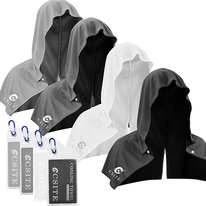 4 Pack Cooling Hoodie Towels for Neck and Face, UPF 50 Sun Protection & Instant Cooling, Ice Towels for Hot Weather, Soft Breathable Towel for Sport, Work Out, Gym, Camping & More Activities
