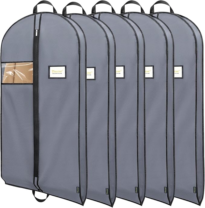 BALEINE 5PK Heavy Duty Garment Bag with Shoe Storage Travel Bag for Dresses, Suit, Coats Travel Essential (43", Grey)
