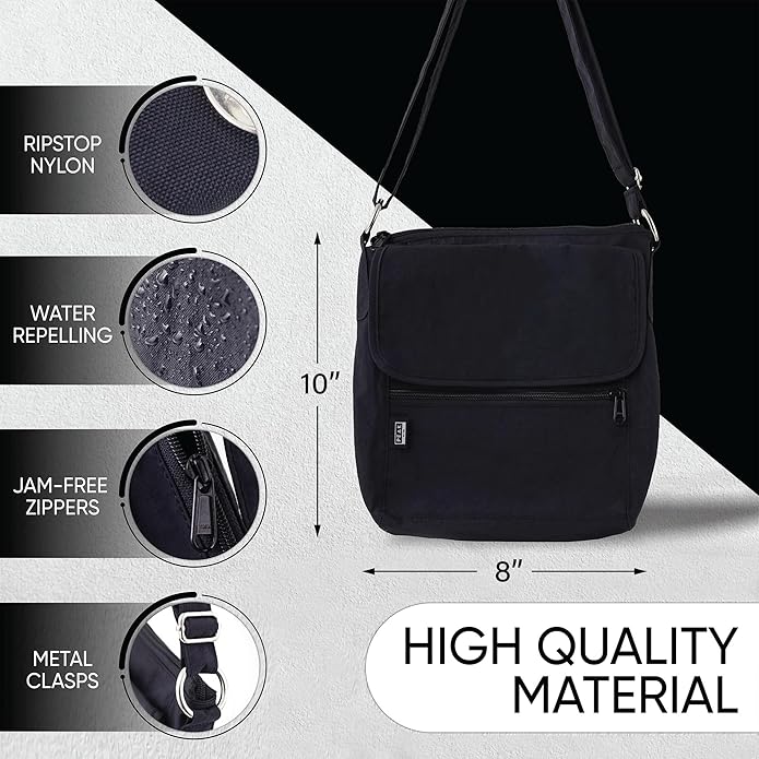 Peak Gear Crossbody Travel Purse with RFID Blocking Pocket and Lifetime Recovery Service. Nylon Shoulder Bag