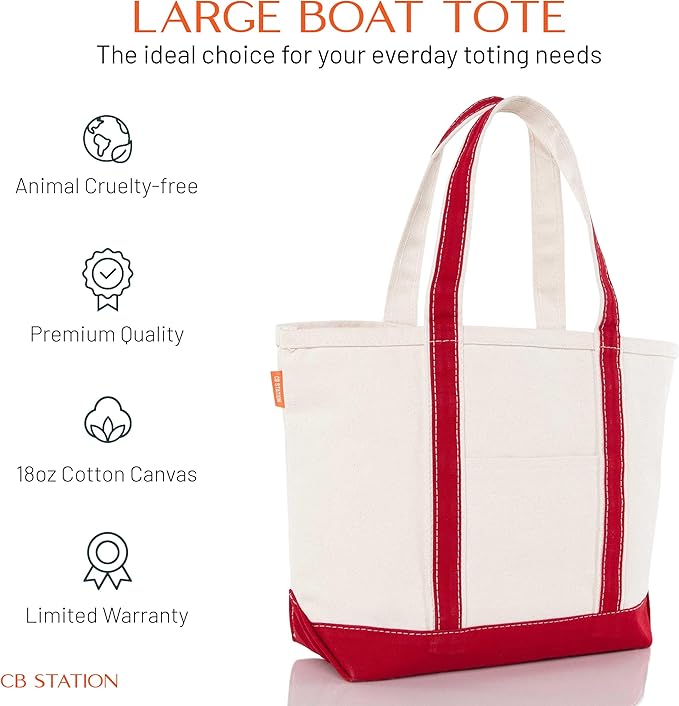CB STATION Medium Classic Canvas Tote Bag for Women, Top Zipper Closure, Outer Pocket, Daily Essentials, Groceries, Traveling