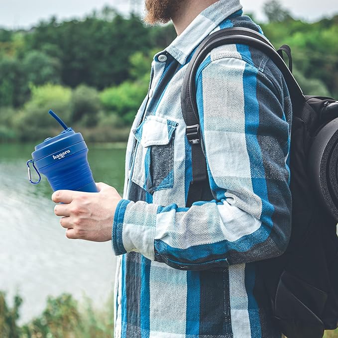 Collapsible Cup with Reusable Straw – 18 Oz (550 Ml), Portable Travel Mug, BPA-Free, Leak-Proof, Microwave & Dishwasher Safe, Multi-Purpose for Hot & Cold Drinks – Sky Blue