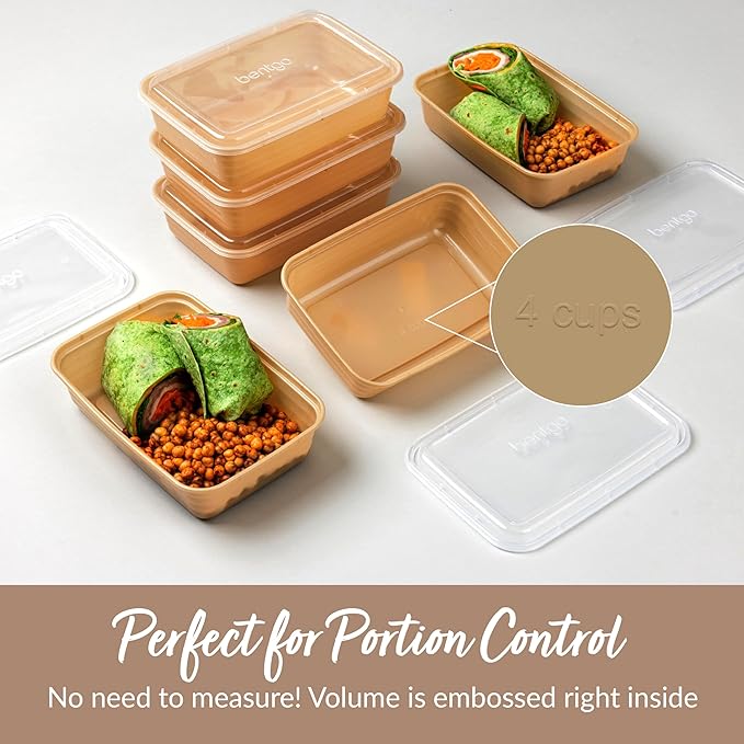 Bentgo 20-Piece Lightweight, Durable, Reusable BPA-Free 1-Compartment Containers - Microwave, Freezer, Dishwasher Safe - Gold