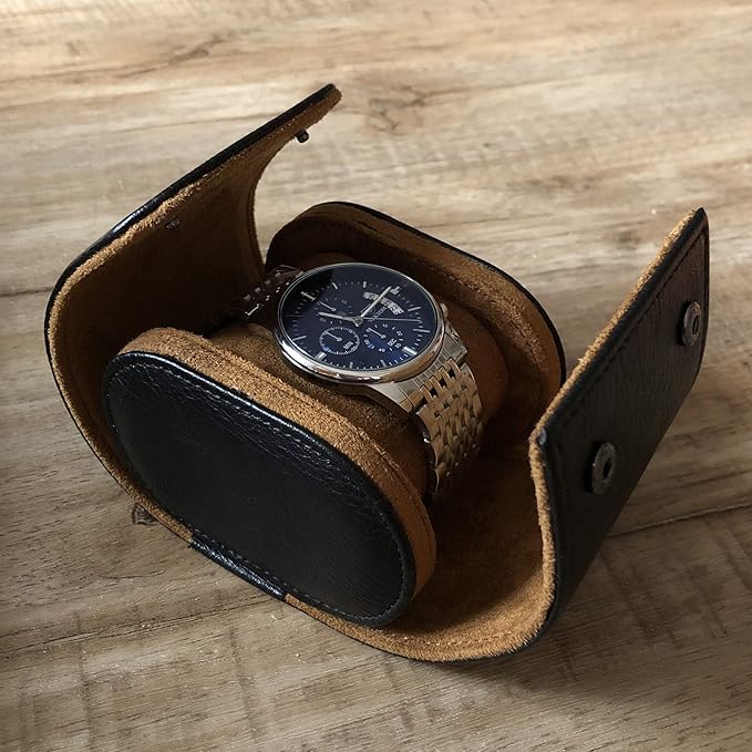 Longjet Watch Roll Travel Case for Men Portable Watches Organizer Box with Removable Velvet Pillow Holder (1 Slot Black)