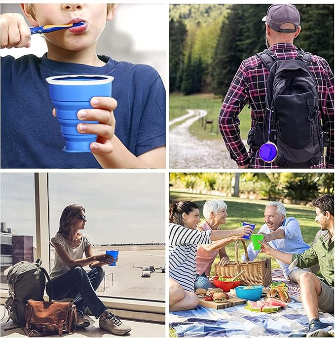 Collapsible Cup - Silicone FoldableCup-Expandable Folding Drinking Cups -Reusable Portable Mugs-Cup For Travel, Camping, Hiking, Survival, Car, Picnic, Beach, Holiday Vacation, Outdoor Sports Blue