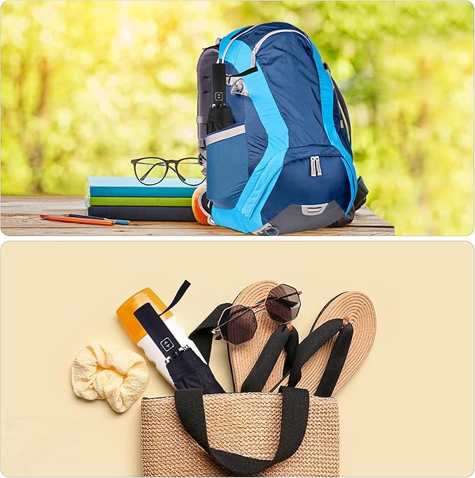 Double 10-Rib 46 Inch Compact Travel Umbrella for Rain - Sturdy Portable Windproof Umbrella - Small Automatic Folding Umbrella